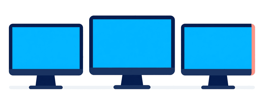 Illustration: three identical desktop monitor outlines in a row, each with a completely plain empty screen