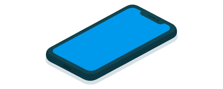 Illustration: a single smartphone lying flat by itself in the middle of a wide empty white space