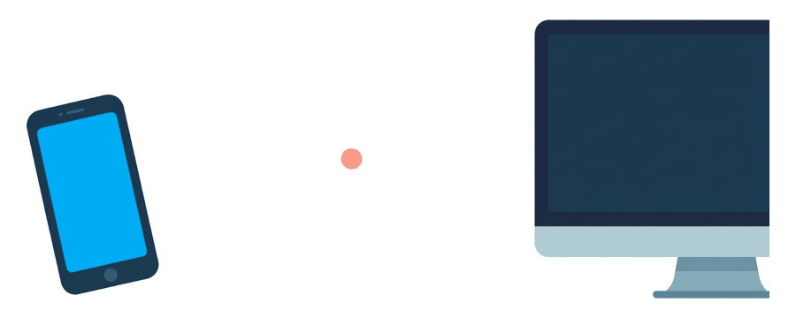 Illustration: a smartphone and a desktop monitor far apart, with a wide empty gap and a small coral dot between them