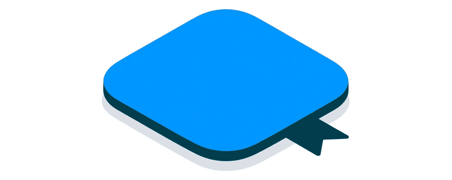 Illustration: one rounded blue app tile lying alone, with a small navy tick badge in its corner