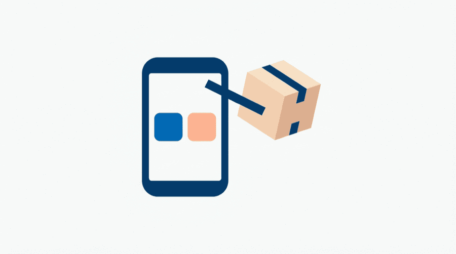 Illustration: a phone holding two app tiles, with a third tile sealed in a box being pushed away from it