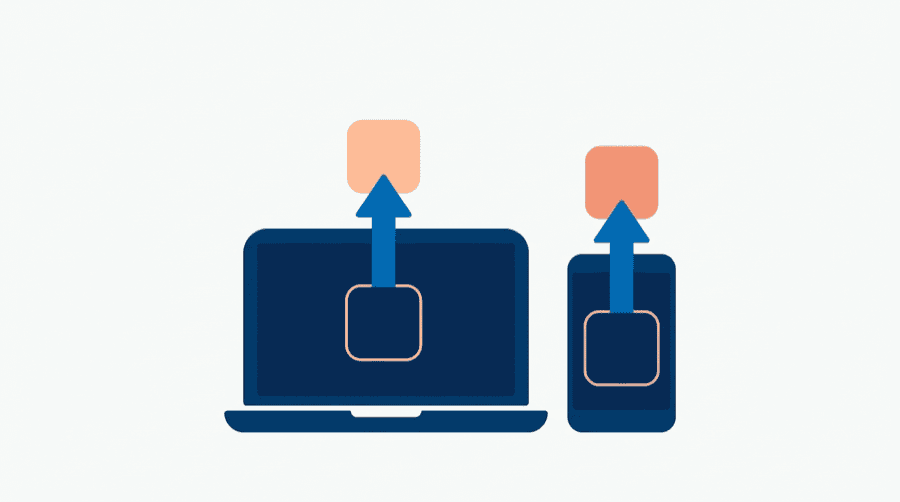 Illustration: an app tile being lifted off a laptop and off a phone, leaving an empty outlined slot on each