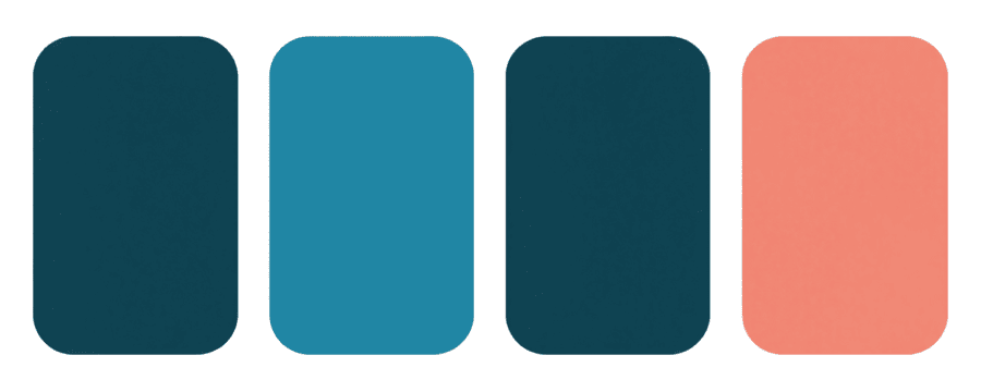 Illustration: four rounded squares in a row, the last one coral and the rest navy