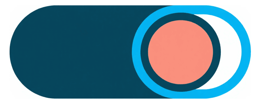 Illustration: a wide toggle switch with a coral knob at one end and a blue ring around it