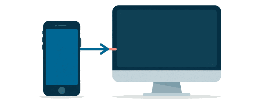 Illustration: a smartphone with a single straight arrow running to a computer monitor