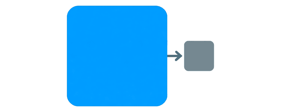 Illustration: a large blue square with an arrow pointing to a much smaller grey copy of it
