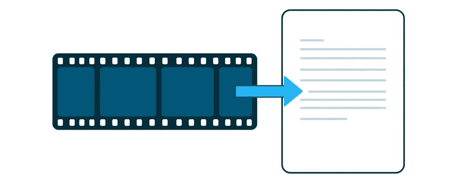 Illustration: a strip of film with an arrow pointing to a plain document page