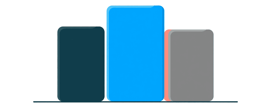 Illustration: three cards in a row, the left one blue and taller than the two grey ones