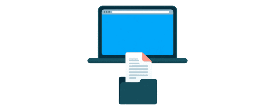 Illustration: a document icon dropping out of a laptop into an open folder