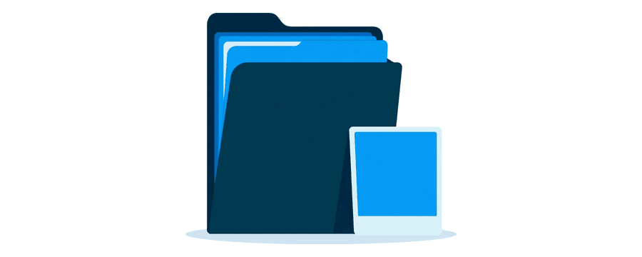 Illustration: a tall stack of folders beside one single photo card