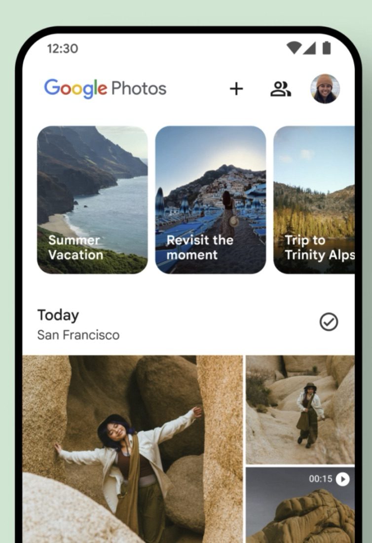 The Google Photos app showing a backed-up Android camera roll, which can then be downloaded on a Mac