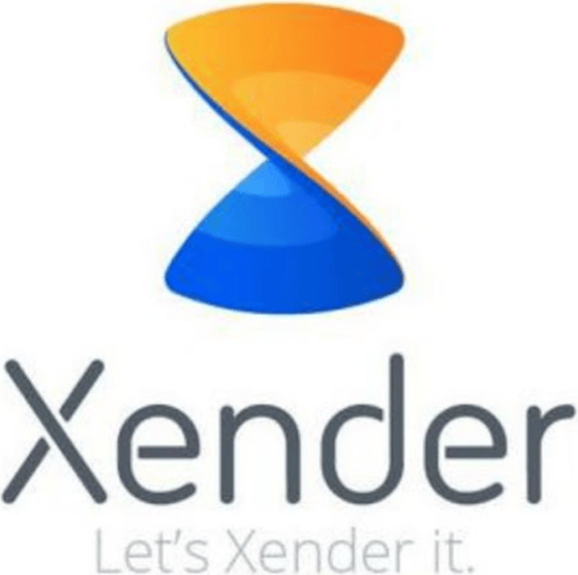 The Xender logo, an orange and blue twisted hourglass shape above the word Xender